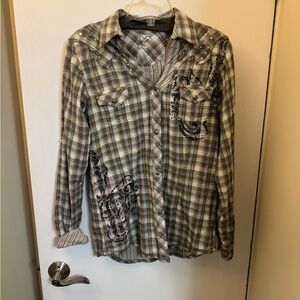 Rock 47 Plaid Button-Up Shirt with Embellishments
